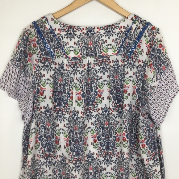 Intro Ditsy Floral Paisley Print Top Beaded V-Neck Women’s Size 2X Lightweight - Picture 10 of 13